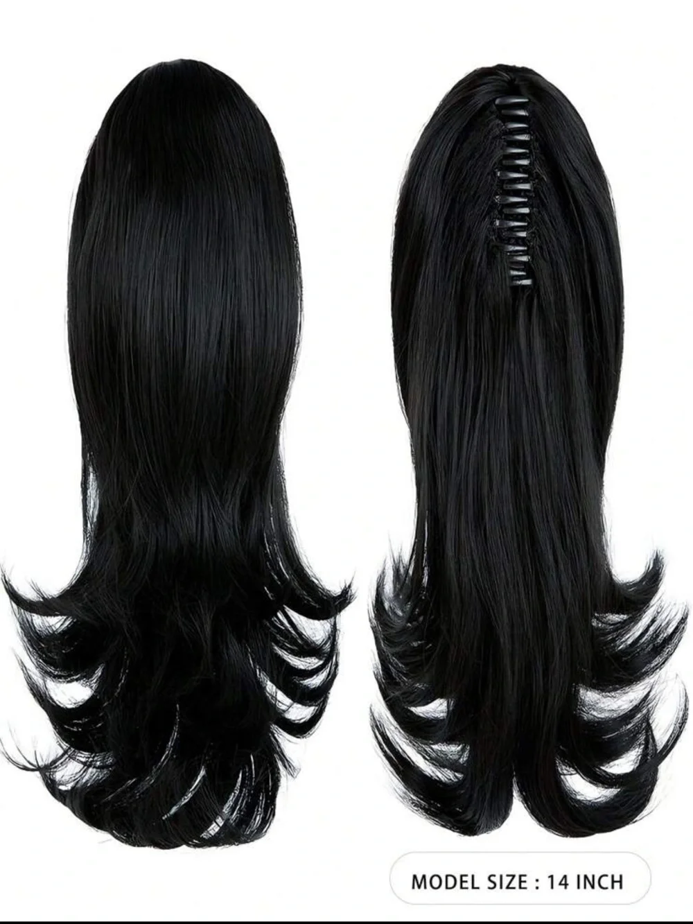 Women's Ponytail Hair Claw Clip-On Wig, Natural Straight Synthetic Fiber